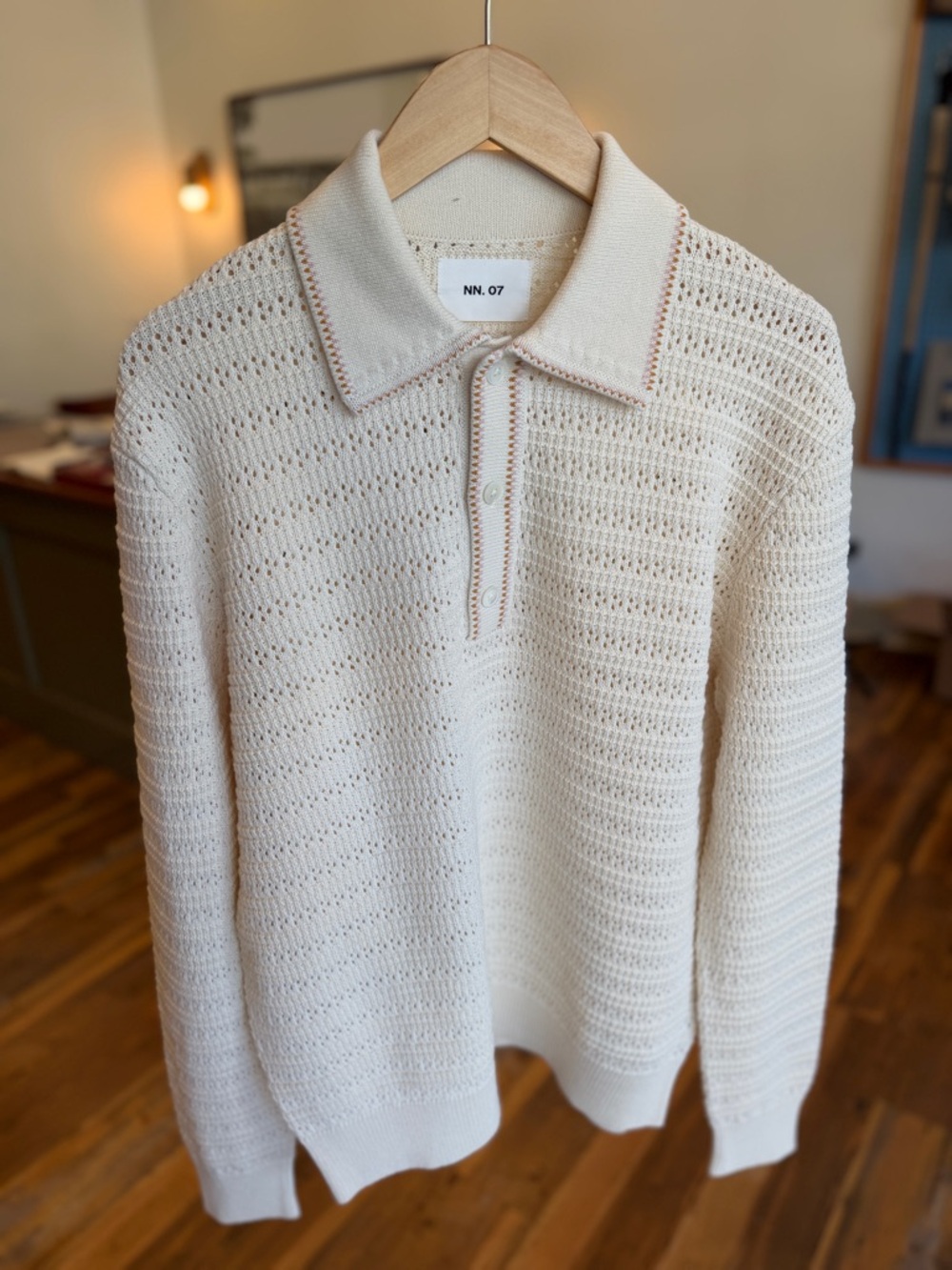 NN.07 Men's Cream Knit Polo Sweater